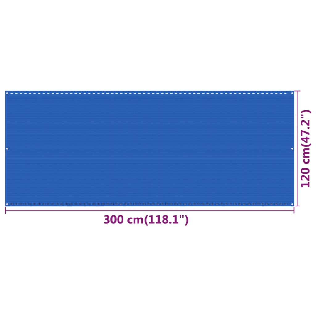 vidaXL balkona aizslietnis, 120x300 cm, zils HDPE
