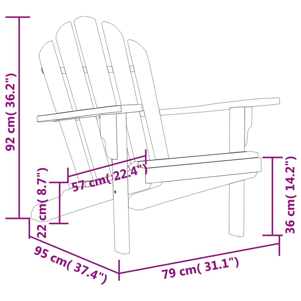 vidaXL dārza Adirondack stila krēsls, 79x95x92 cm, masīvs tīkkoks