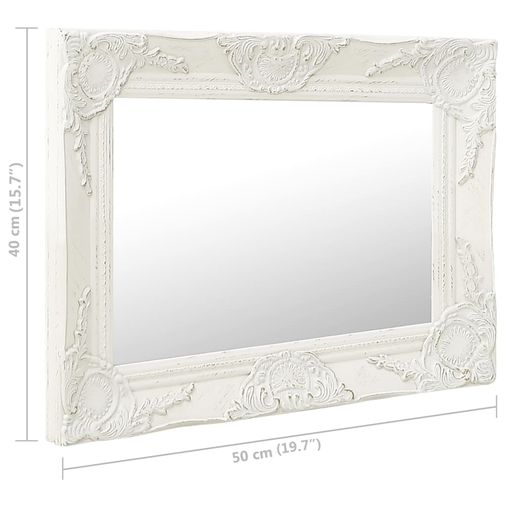 vidaXL baroka stila sienas spogulis, 50x40 cm, balts
