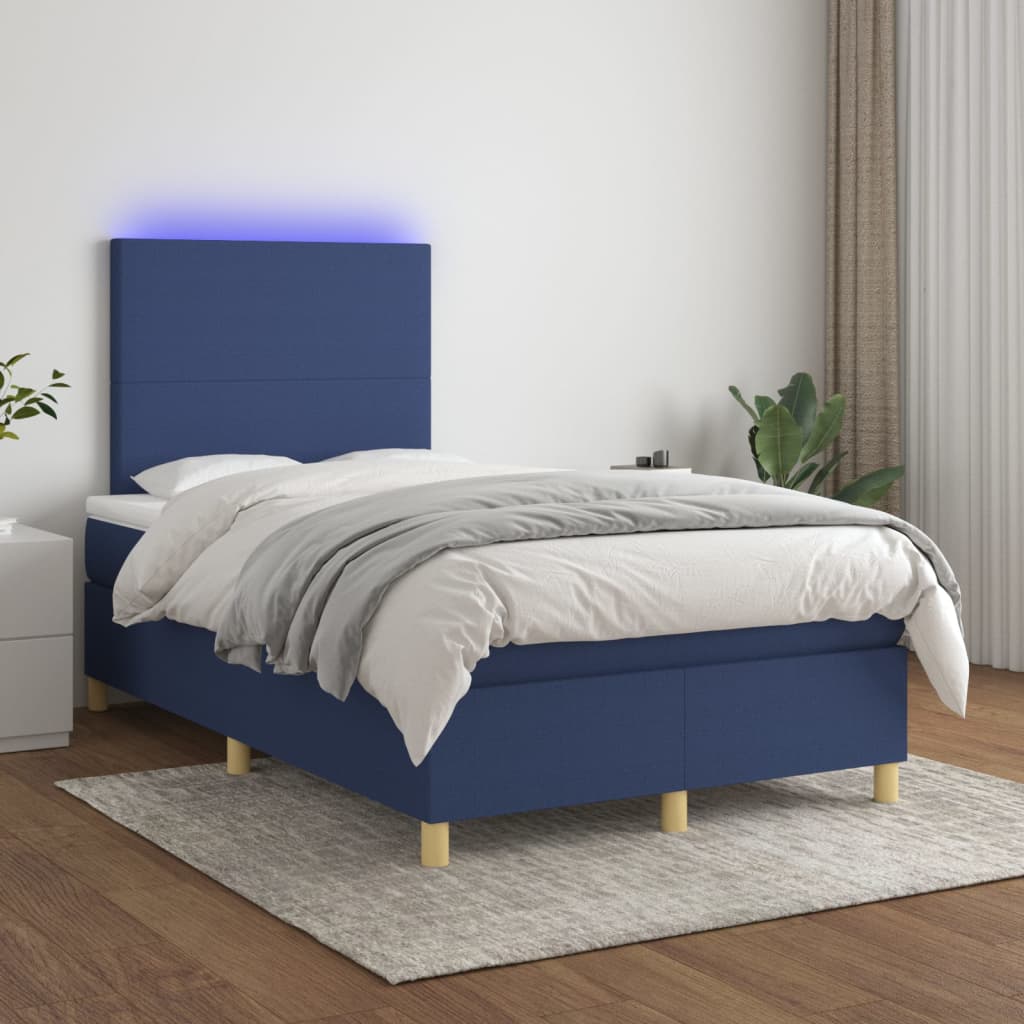 vidaXL atsperu gulta ar matraci, LED, zils audums, 120x200 cm