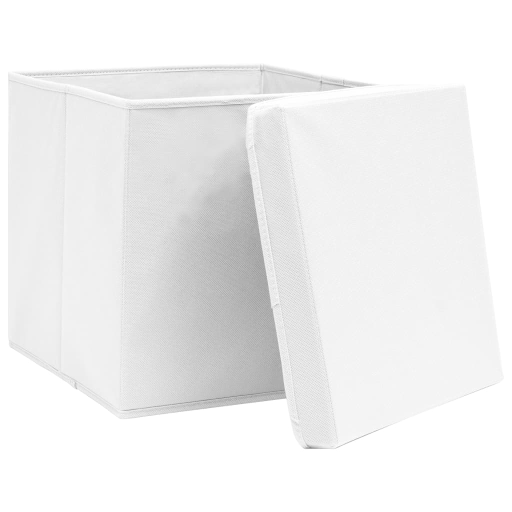 vidaXL uzglabāšanas kastes ar vāku, 10 gab., baltas, 28x28x28 cm