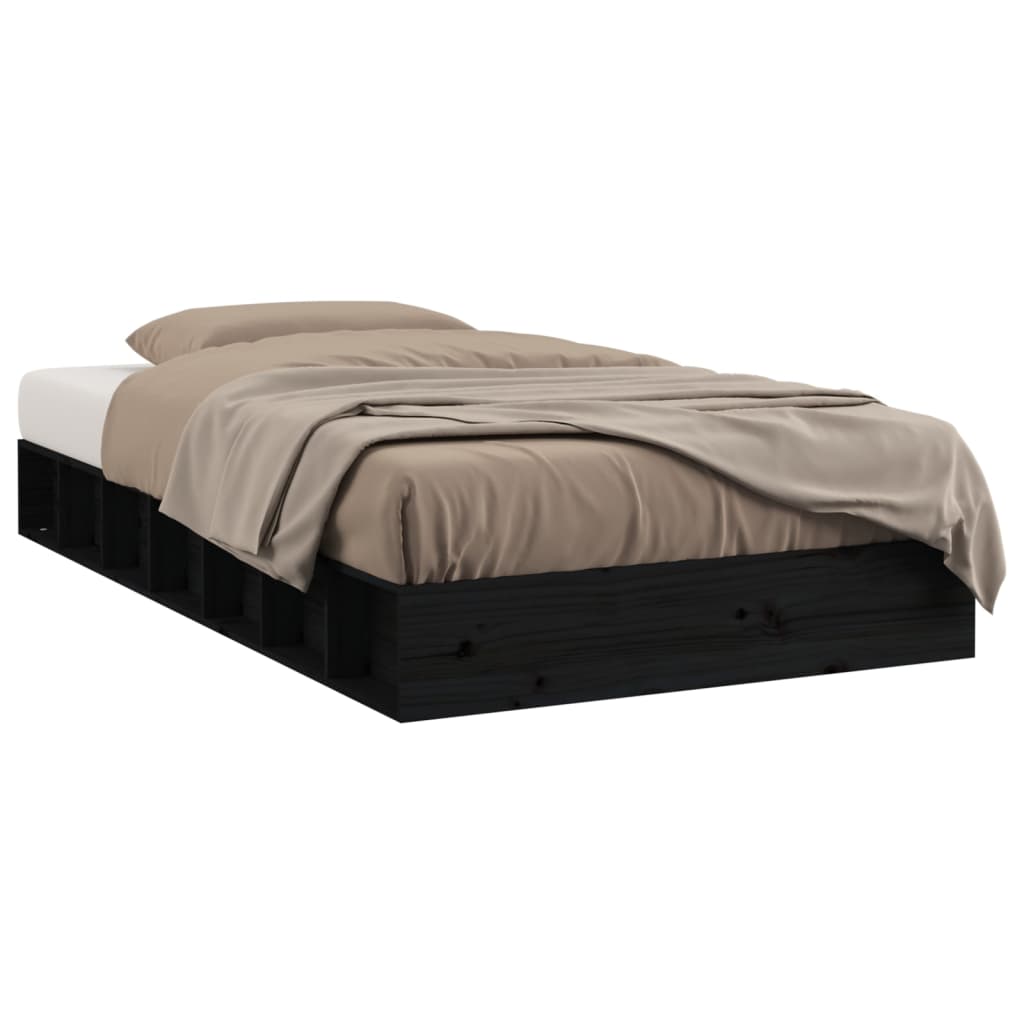 vidaXL gultas rāmis, melns, 140x190 cm, priedes masīvkoks
