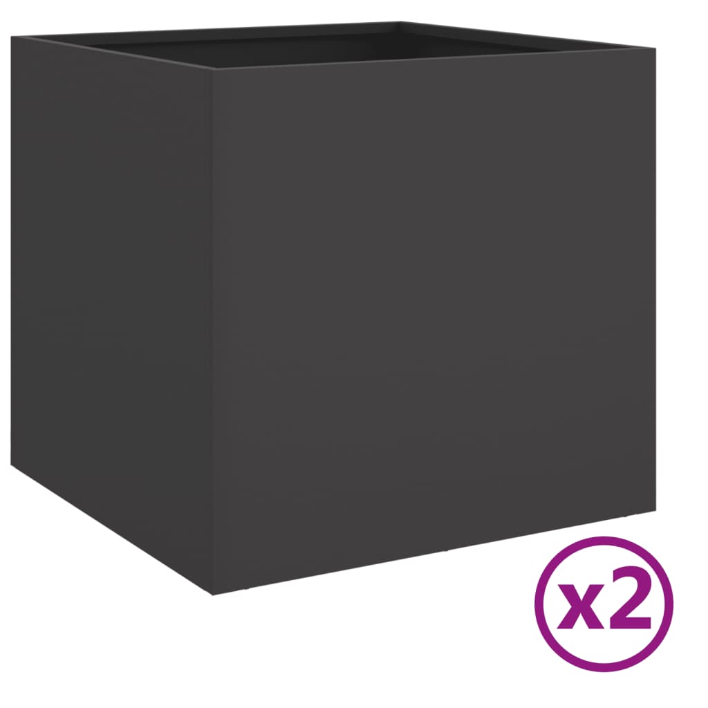 vidaXL puķu kastes, 2 gb., melnas, 49x47x46 cm, auksti velmēts tērauds