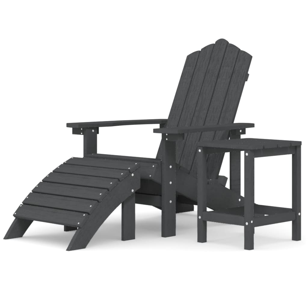 vidaXL dārza krēsls ar galdiņu un kājsoliņu, HDPE, antracītpelēks