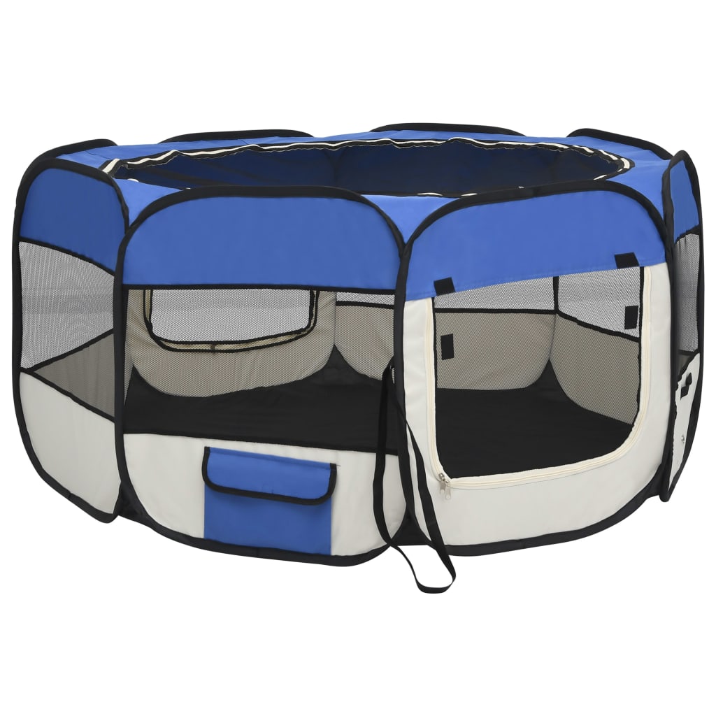 vidaXL saliekama suņu sētiņa, ar somu, zila, 125x125x61 cm