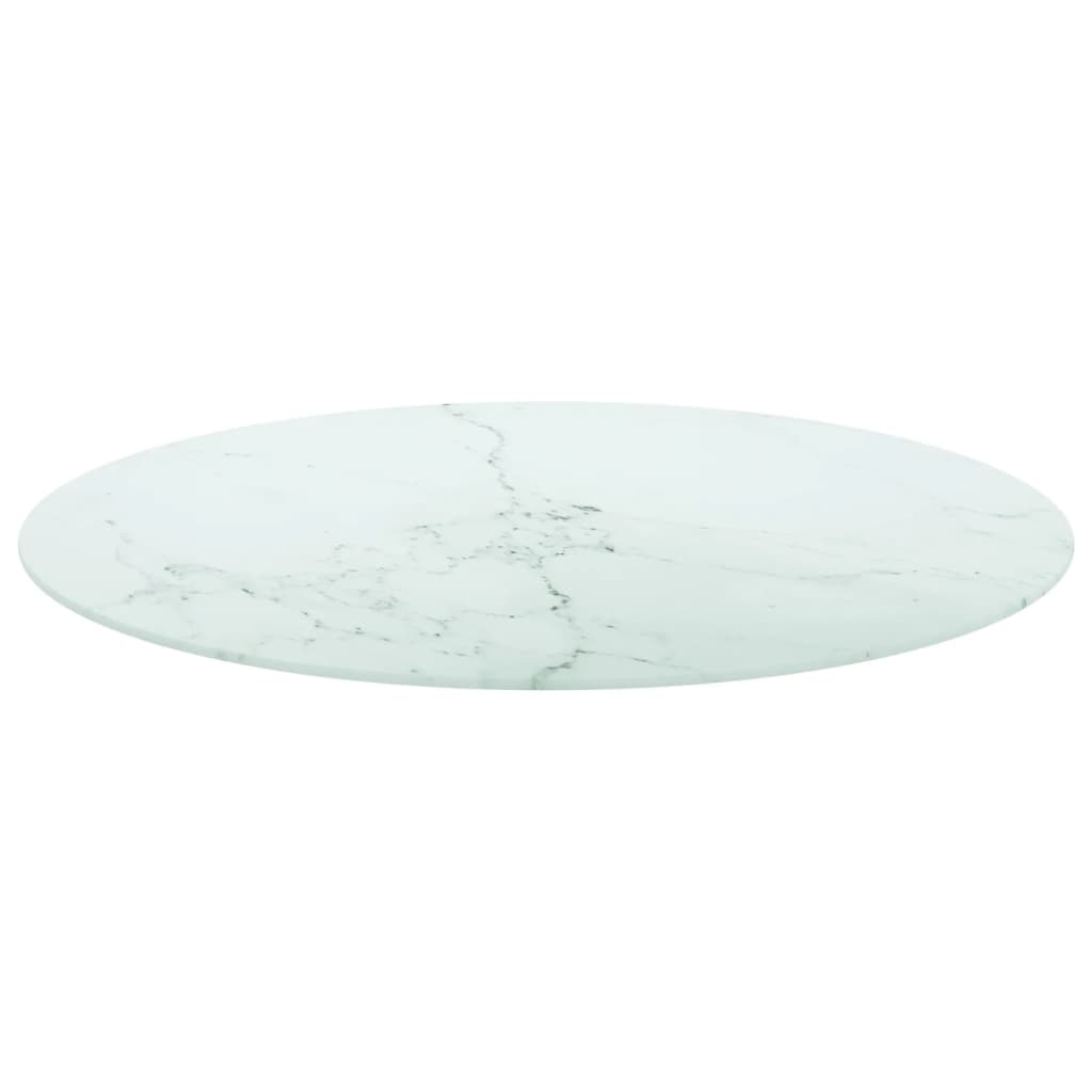 vidaXL galda virsma, balta, Ø80x1 cm, stikls ar marmora dizainu