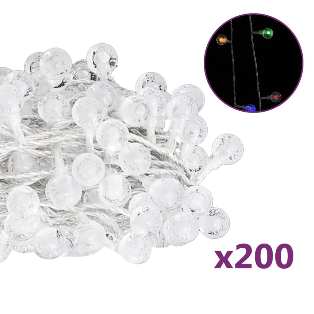 vidaXL LED lampiņu virtene, 20 m, 200 krāsainas LED, 8 funkcijas