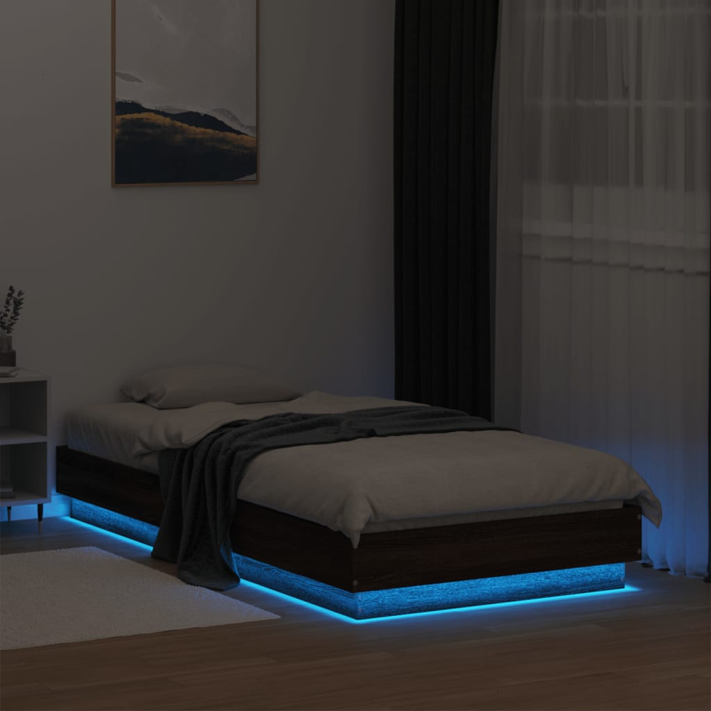 vidaXL gultas rāmis ar LED, brūna koka krāsa, 75x190 cm
