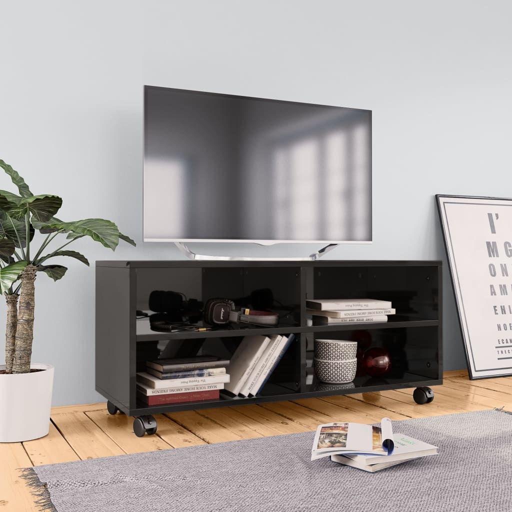 vidaXL TV skapītis uz ritentiņiem, 90x35x35 cm, skaidu plāksne, melns