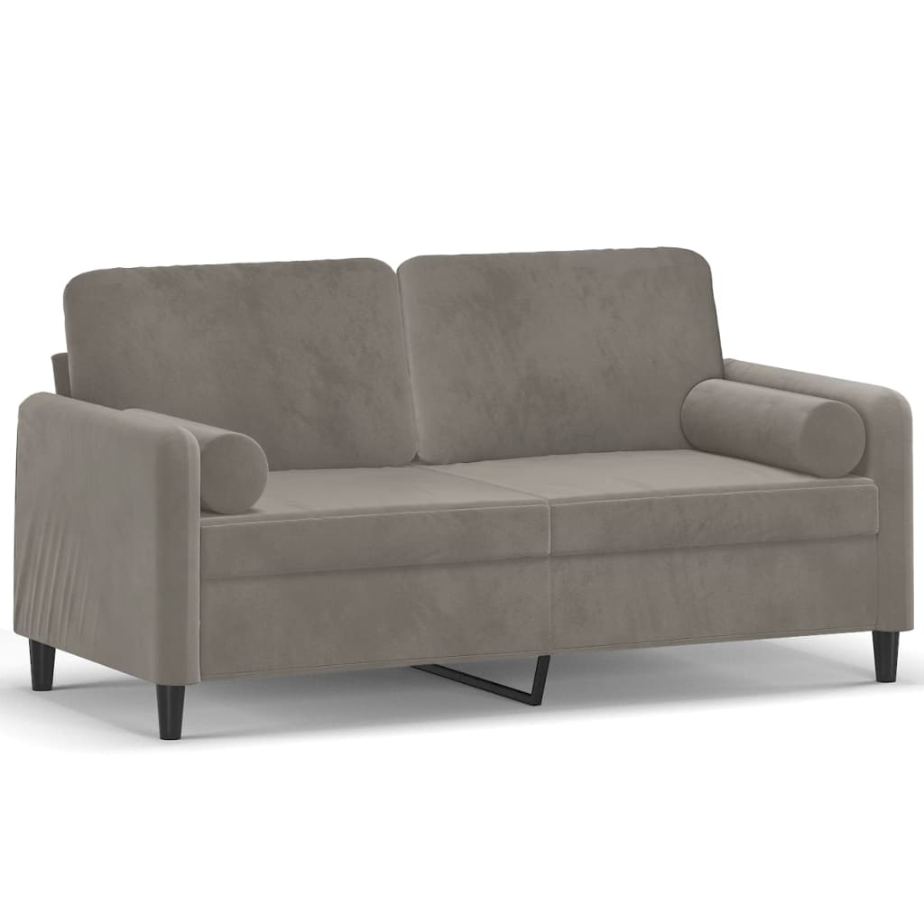 vidaXL divvietīgs dīvāns ar spilveniem, gaiši pelēks, 140 cm, samts