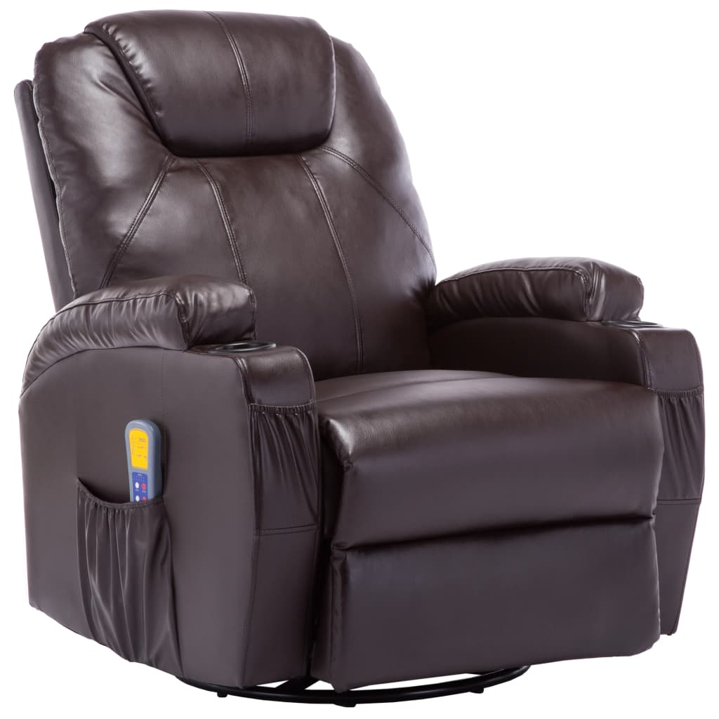 vidaXL masāžas šūpuļkrēsls, brūna mākslīgā āda