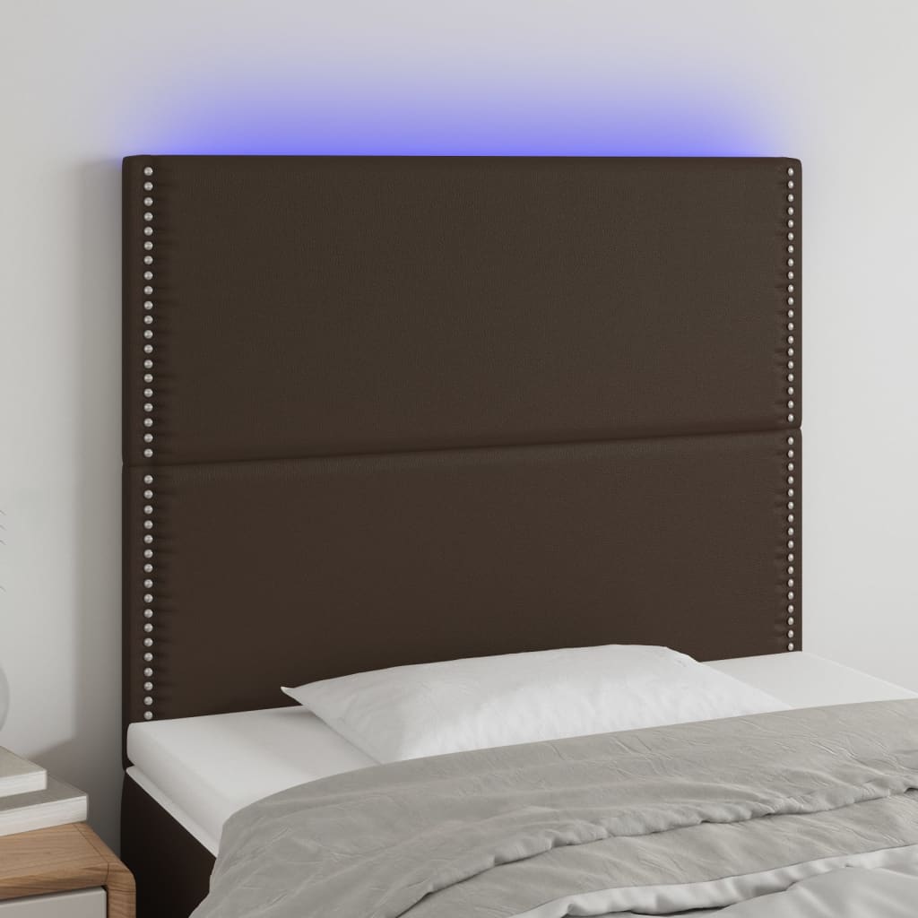 vidaXL gultas galvgalis ar LED, 90x5x118/128 cm, brūna mākslīgā āda