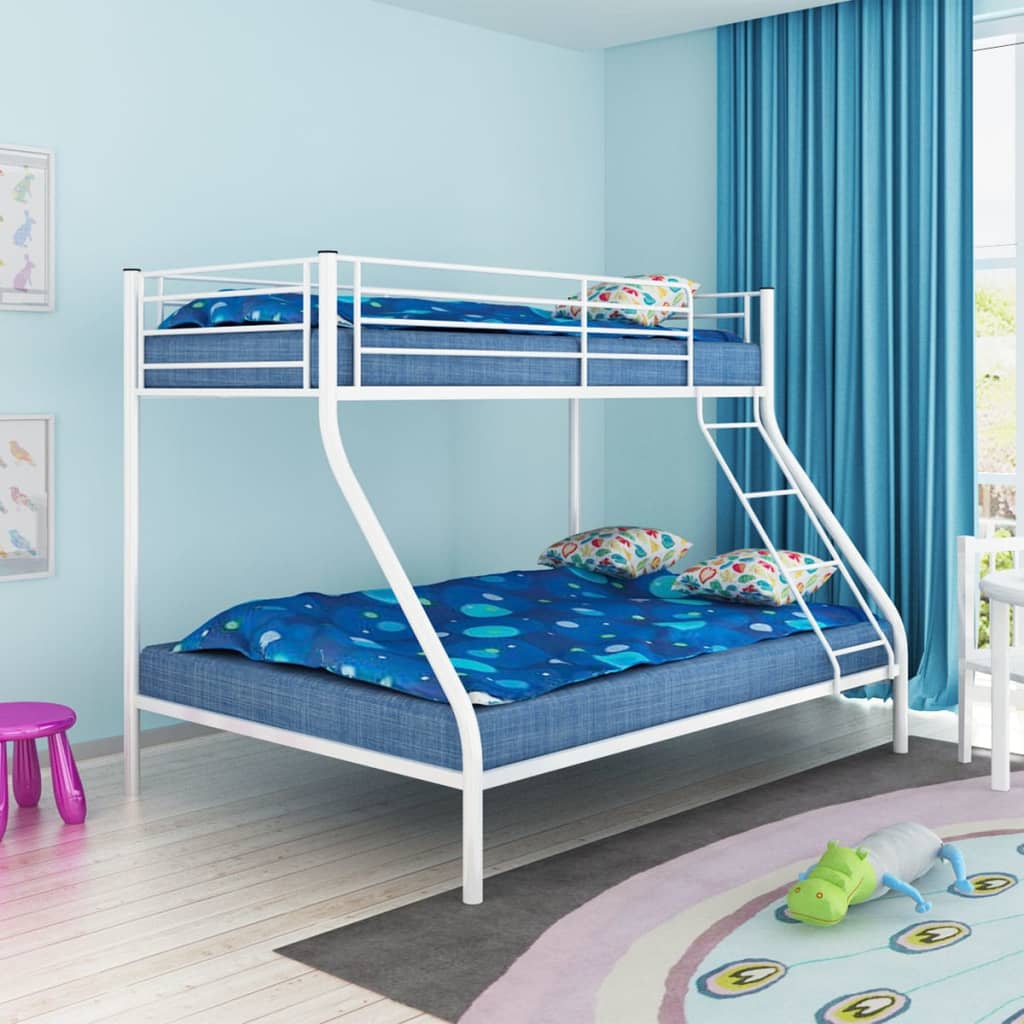 vidaXL bērnu divstāvu gultas rāmis, balts metāls, 140x200/90x200 cm