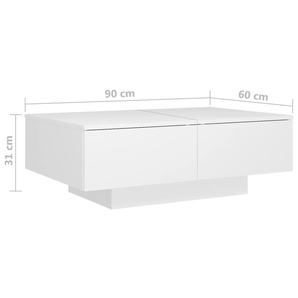 vidaXL kafijas galdiņš, balts, 90x60x31 cm, skaidu plāksne
