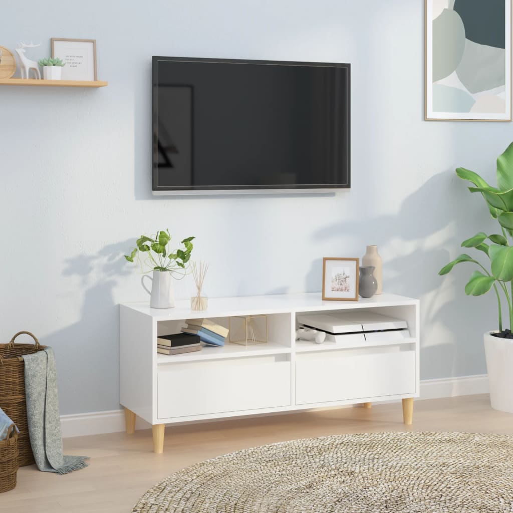 vidaXL TV skapītis, 100x34,5x44,5 cm, inženierijas koks, spīdīgi balts
