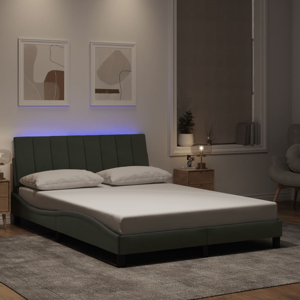 vidaXL gultas rāmis ar LED, gaiši pelēks, 140x190 cm, samts