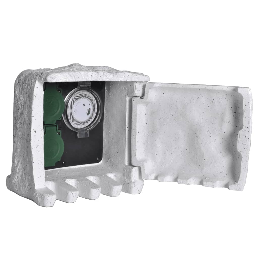vidaXL dārza kontaktligzda ar taimeri, mākslīgā akmens dizains