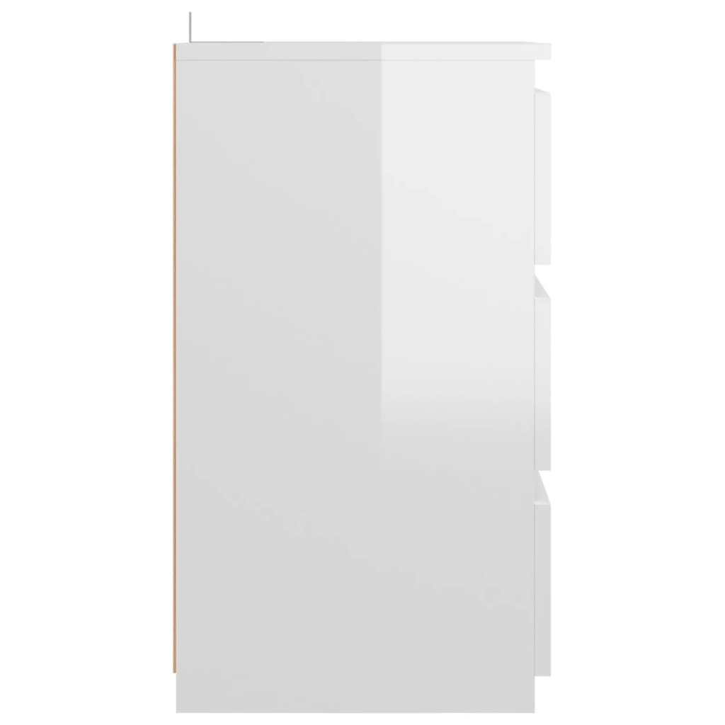 vidaXL naktsskapītis, spīdīgi balts, 40x35x62,5 cm, skaidu plāksne