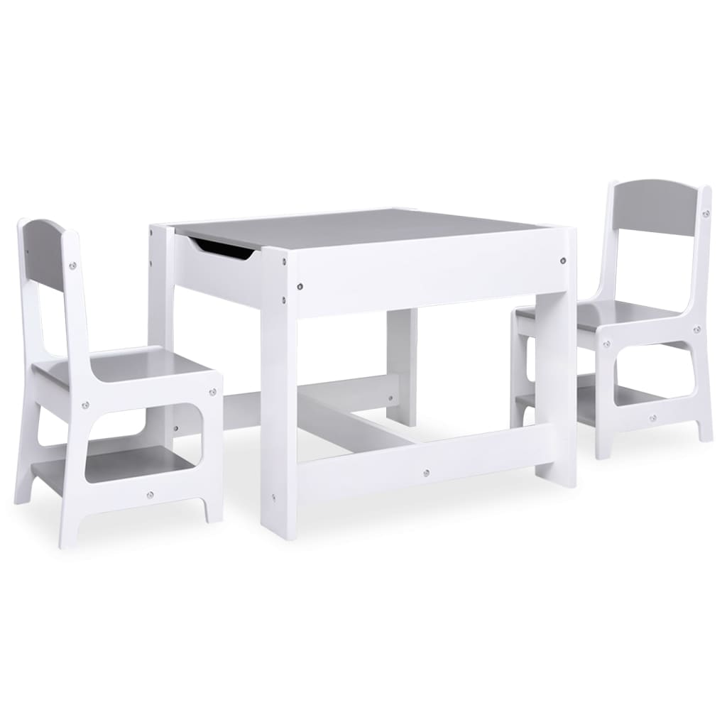 vidaXL bērnu galds ar 2 krēsliem, balts, MDF plāksne