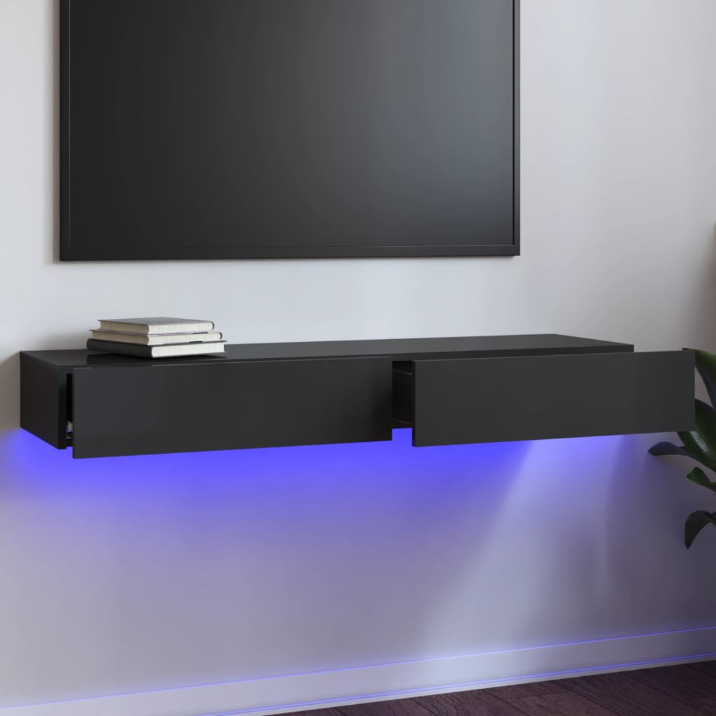 vidaXL TV galdiņš ar LED lampiņām, spīdīgi pelēks, 120x35x15,5 cm