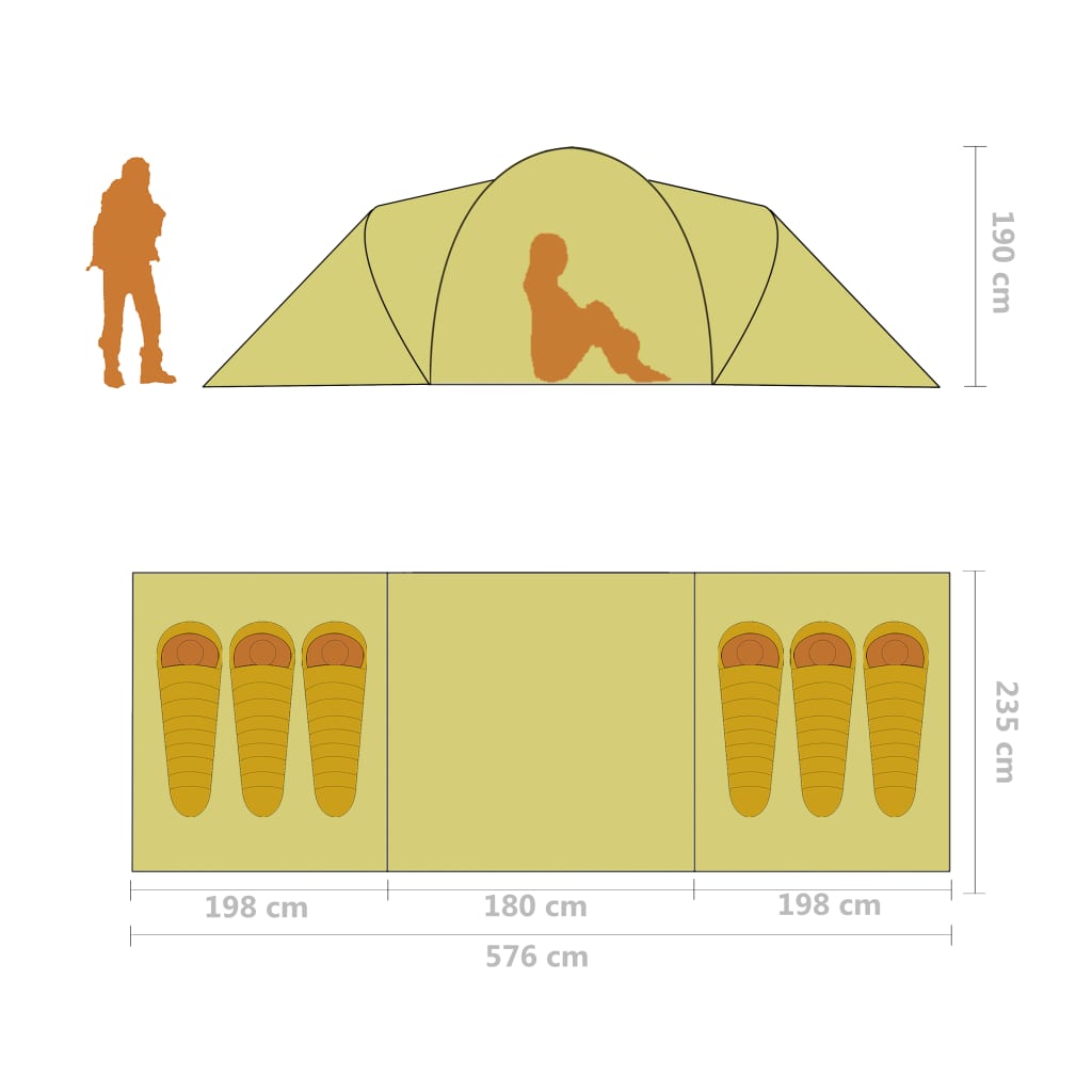 vidaXL sešvietīga telts, pelēka un oranža
