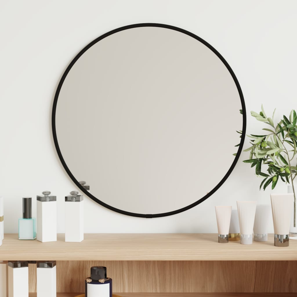 vidaXL sienas spogulis, melns, Ø 40 cm, apaļš