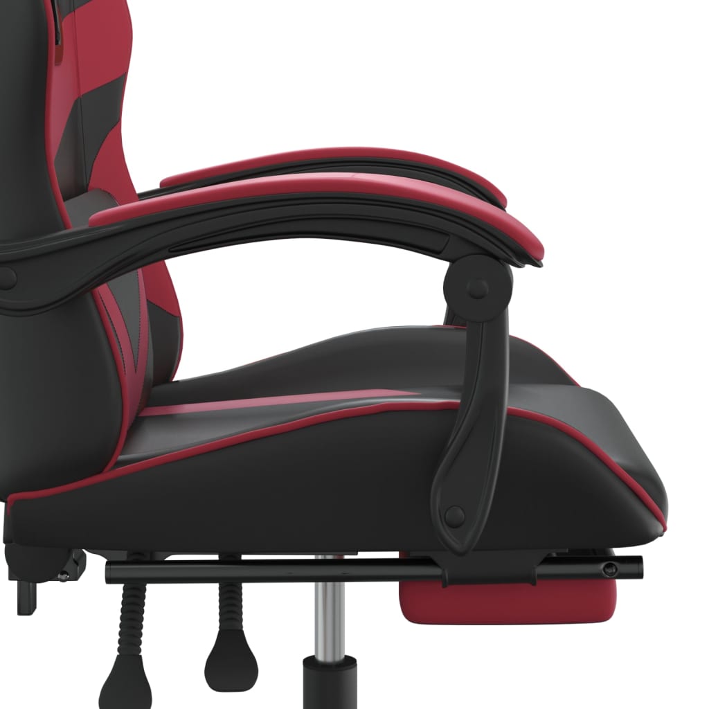 vidaXL datorkrēsls ar kāju balstu, melna un vīnsarkana mākslīgā āda