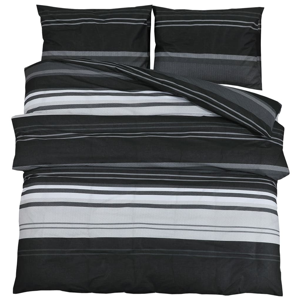 vidaXL gultasveļas komplekts, melns un balts, 200x220 cm, kokvilna
