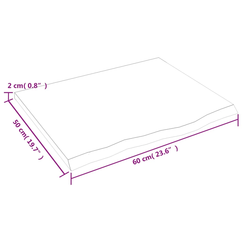 vidaXL galda virsma, 60x50x2 cm, neapstrādāts ozola masīvkoks