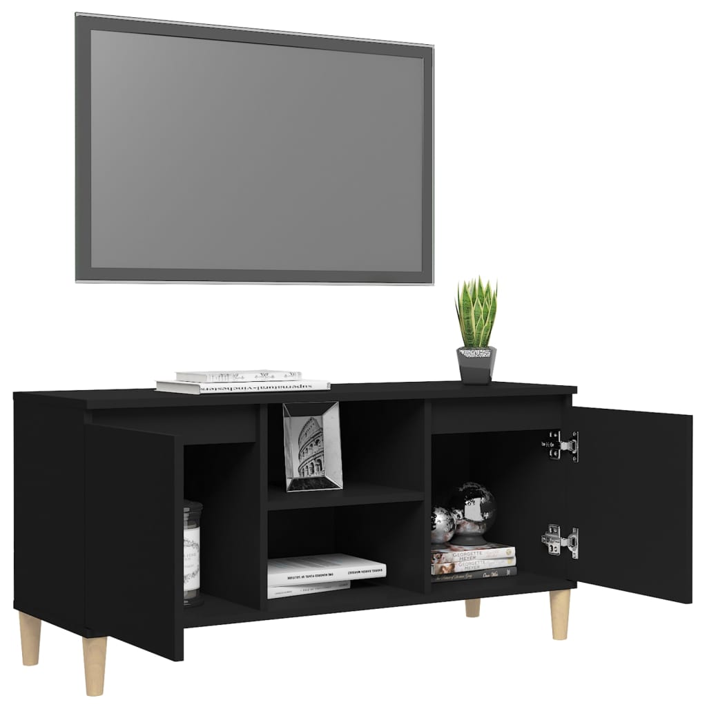 vidaXL TV skapītis, melns, 103,5x35x50 cm, masīvkoka kājas