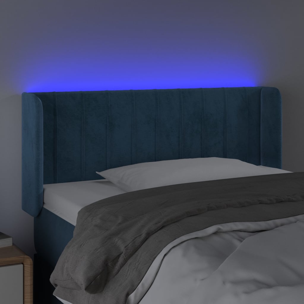 vidaXL gultas galvgalis ar LED, 93x16x78/88 cm, tumši zils samts