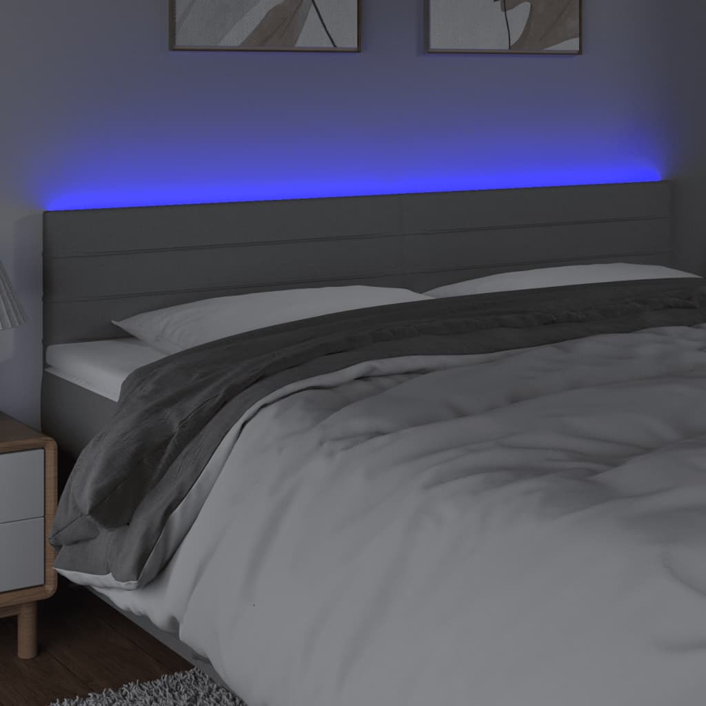 vidaXL gultas galvgalis ar LED, 200x5x78/88 cm, gaiši pelēks audums