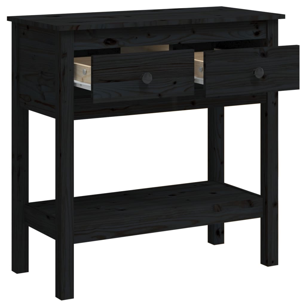 vidaXL konsoles galdiņš, melns, 75x35x75 cm, priedes masīvkoks
