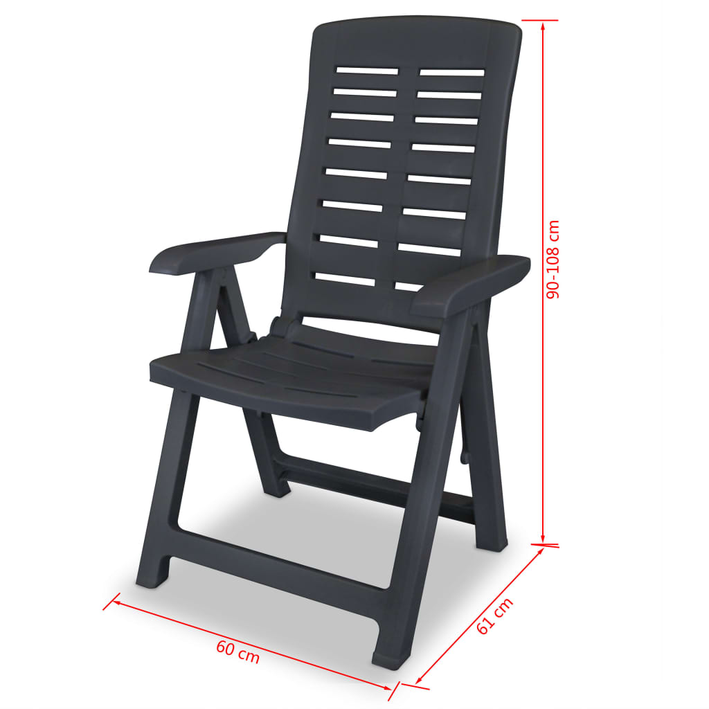 vidaXL atgāžami dārza krēsli, 4 gab., plastmasa, antracītpelēki