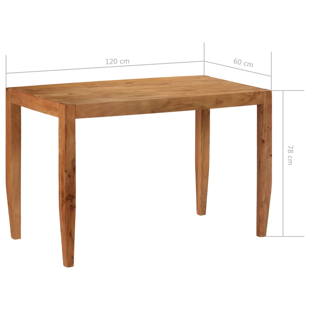 vidaXL virtuves galds, brūns, 120x60x78 cm, akācijas masīvkoks
