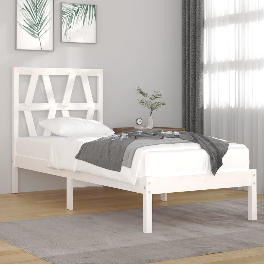 vidaXL gultas rāmis, balts, masīvkoks, 90x190 cm, vienvietīgs
