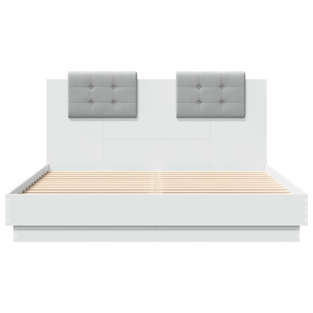 vidaXL gultas rāmis ar galvgali, 140x200 cm, balts, inženierijas koks