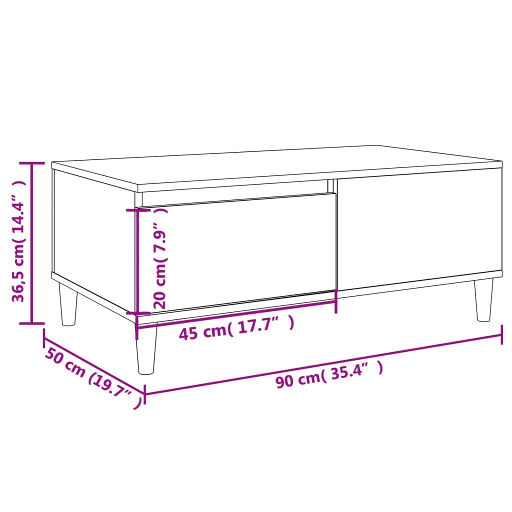 vidaXL kafijas galdiņš, ozolkoka, 90x50x36,5 cm, inženierijas koks