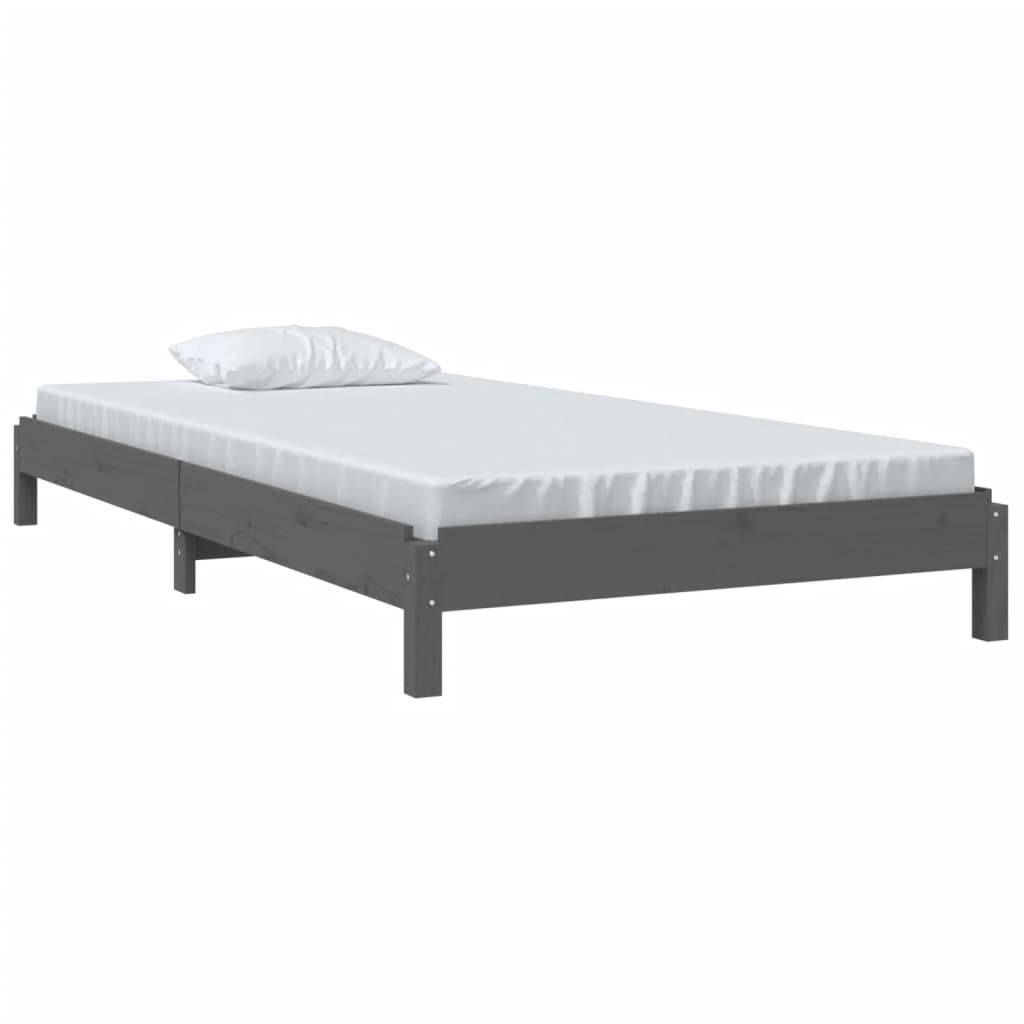 vidaXL gulta, pelēka, 75x190 cm, priedes masīvkoks