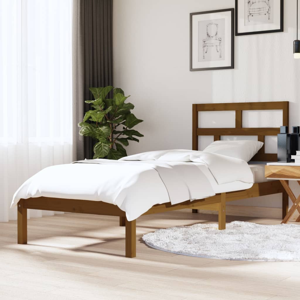 vidaXL gultas rāmis, medus brūns, 75x190 cm, vienvietīgs, masīvkoks