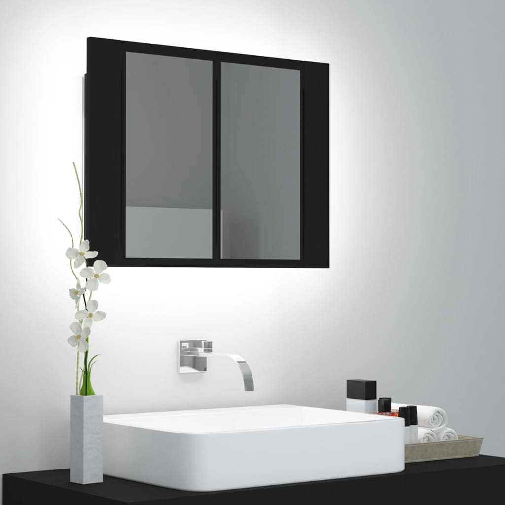 vidaXL vannasistabas spoguļskapītis ar LED, melns, 60x12x45 cm, akrils