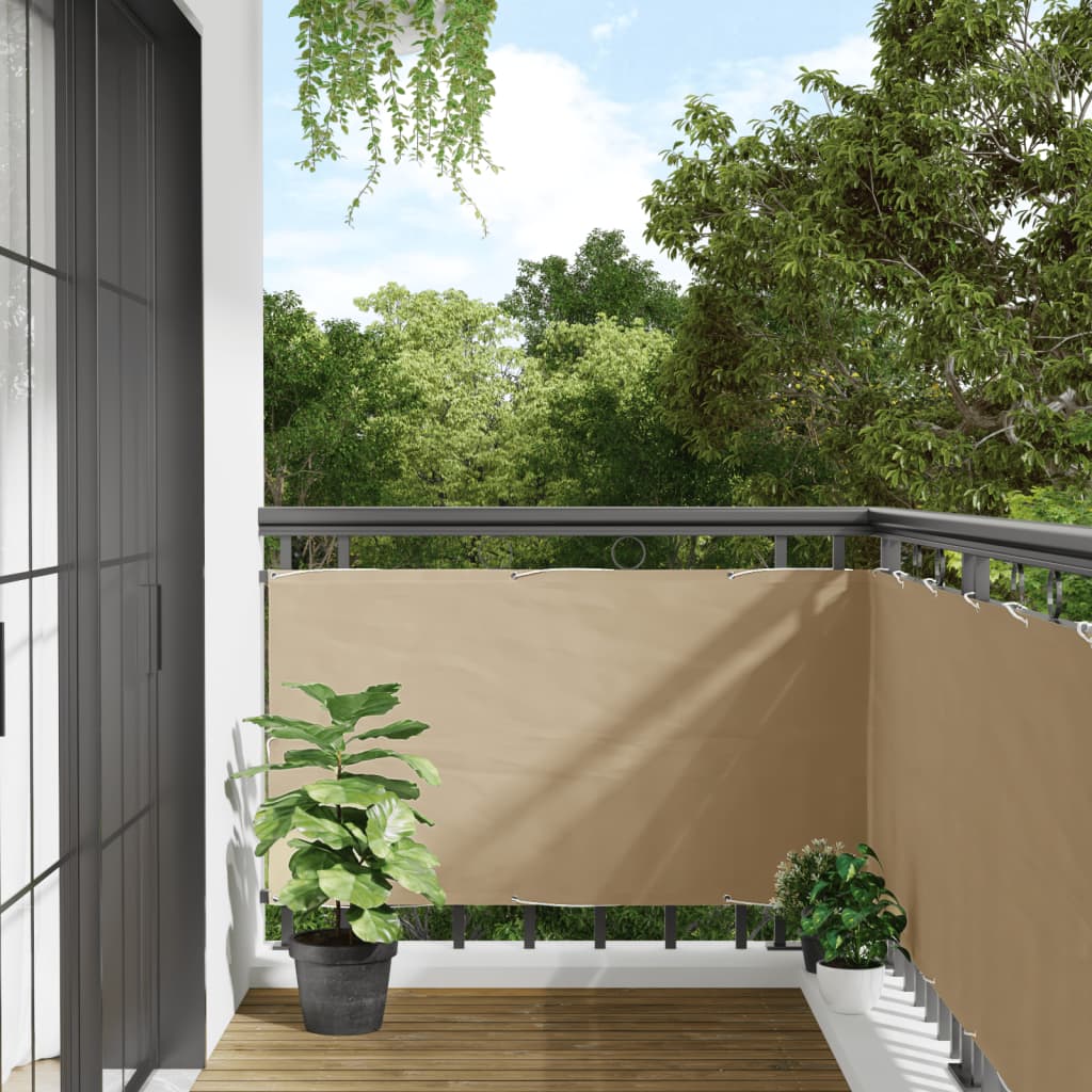 vidaXL balkona aizslietnis, 75x400 cm, bēšs oksforda audums