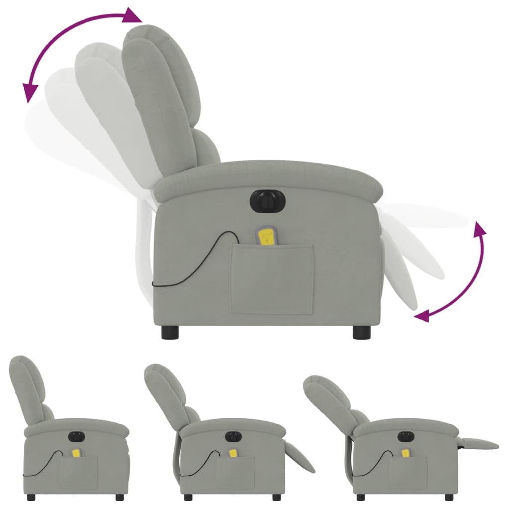 vidaXL elektrisks masāžas krēsls, atgāžams, gaiši pelēks samts