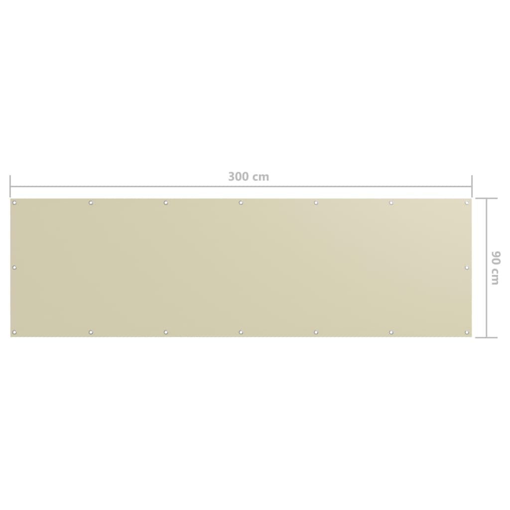 vidaXL balkona aizslietnis, 90x300 cm, krēmkrāsas audums