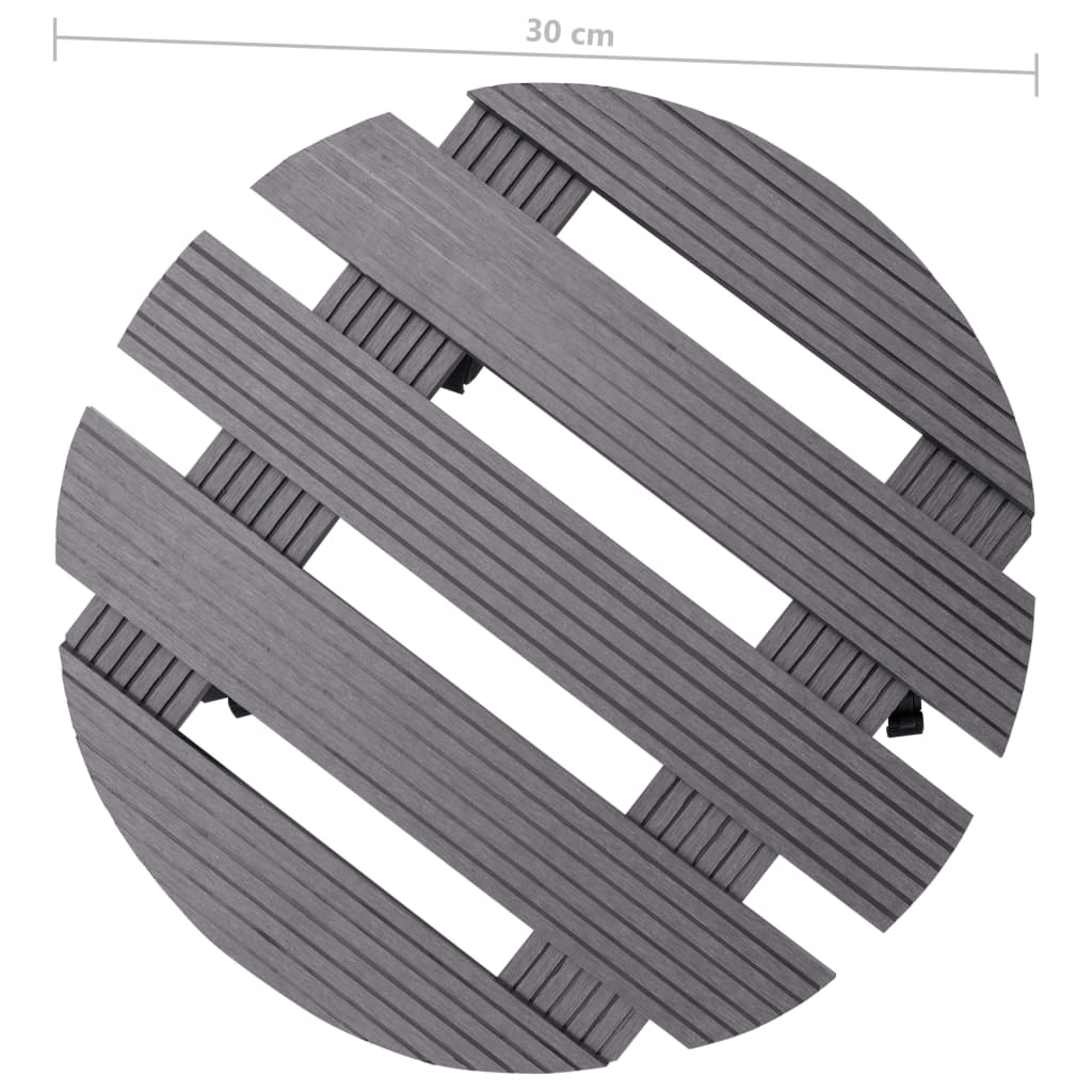 vidaXL puķu podu paliktņi ar riteņiem, 4 gb., Ø30x7,5 cm, WPC, pelēki