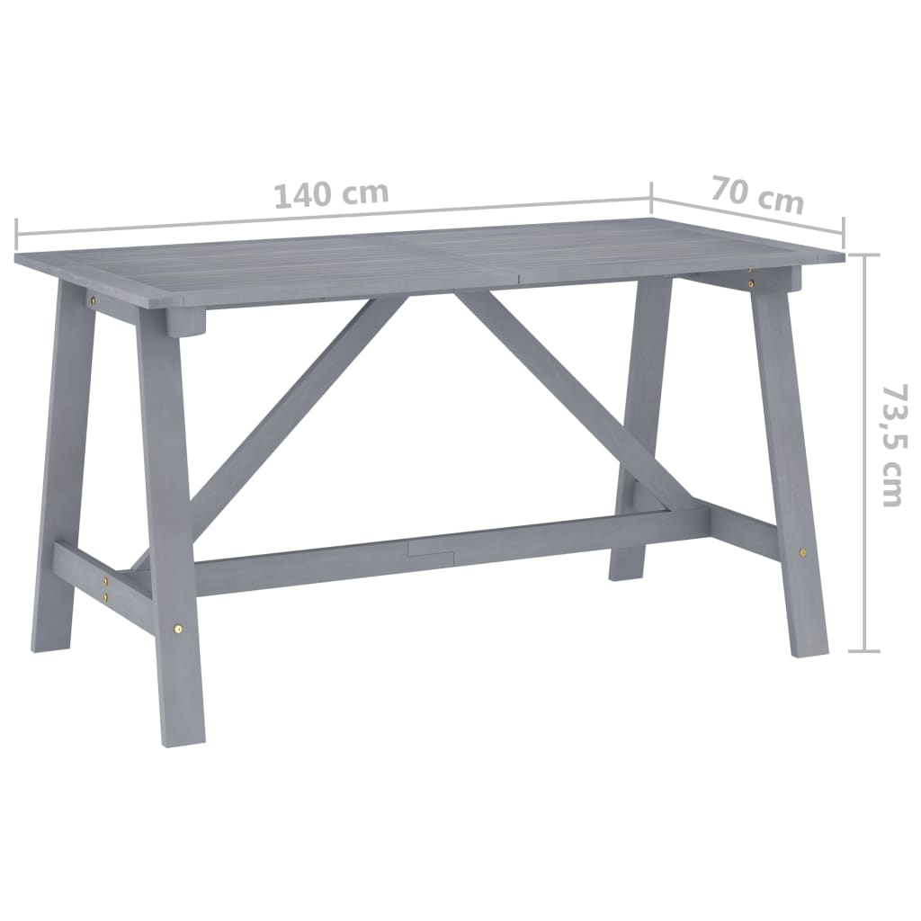 vidaXL dārza galds, pelēks, 140x70x73,5 cm, akācijas masīvkoks