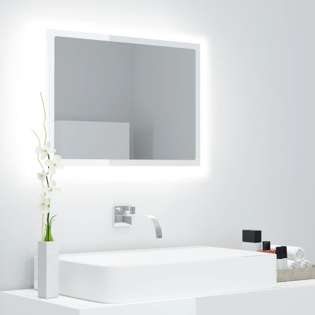 vidaXL vannasistabas spogulis, LED, spīdīgi balts, 60x8,5x37cm, akrils