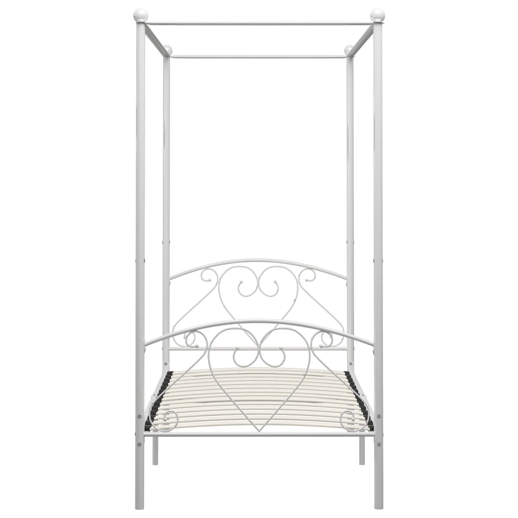 vidaXL gultas rāmis ar nojumi, balts, 120x200 cm, metāls