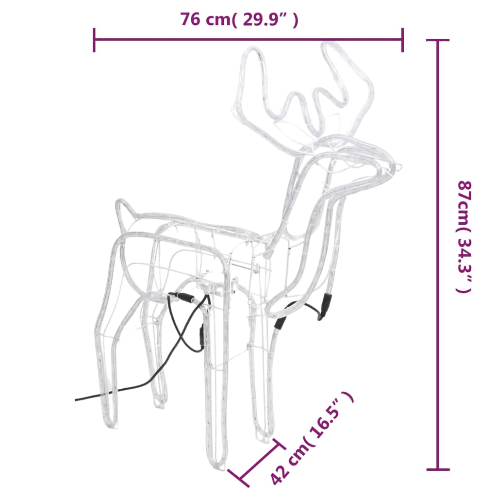 vidaXL ziemeļbrieža figūra ar kustīgu galvu, silti balta, 76x42x87 cm
