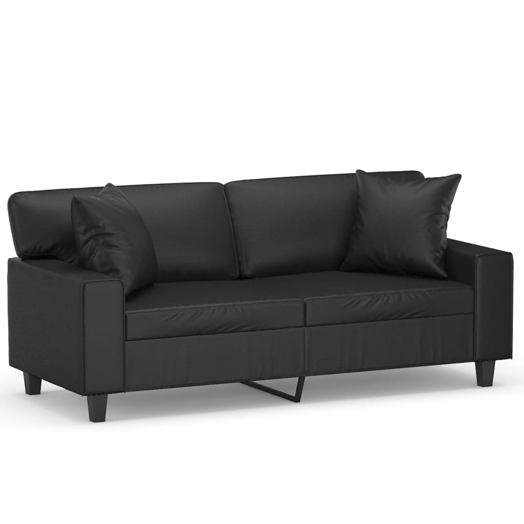 vidaXL divvietīgs dīvāns ar spilveniem, melns, 140 cm, mākslīgā āda